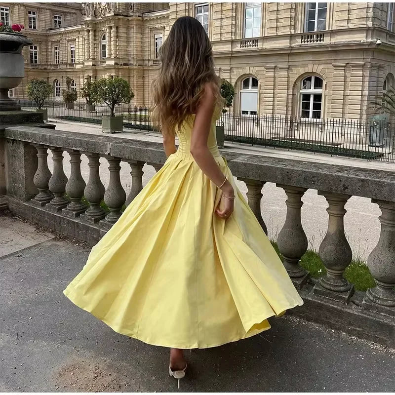 Weitese Dress Simple Women Strapless Pleated Maxi Dress Fashion Sexy Sleeveless A-line Party Dress Evening Dress Formal Wear Dresses